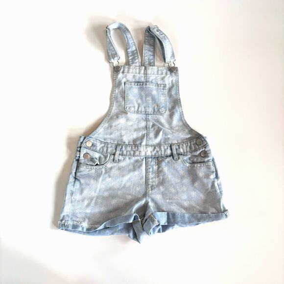 Gap Girls Size 12 Denim Blue Shortalls Overall Shorts Light Wash Floral Cuffed - Picture 1 of 6